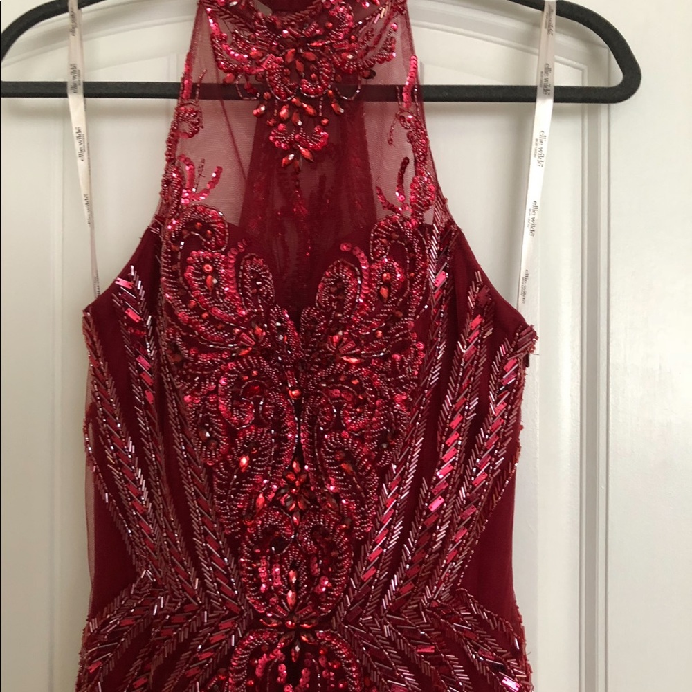 Mon Cheri Red Sequin Halter Gown Size 6 8